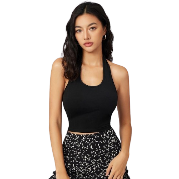 Lovito Casual Plain Crop Halter Sleeveless Tank Top L21AS054