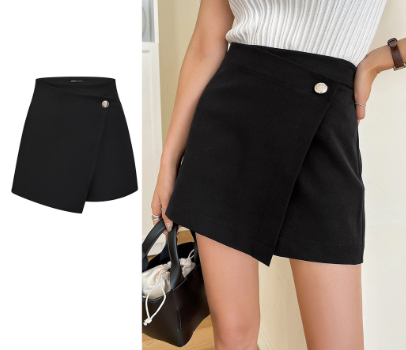 Lovito Women Casual Plain Pearls Wrap Shorts L73AD043