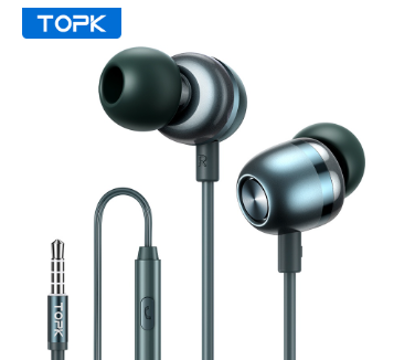 TOPK F36 Universal 3.5mm Stereo In-Ear Wired Headphones Handfree Heavy Subwoofer Driver Earbuds Sports Earphones With Mic