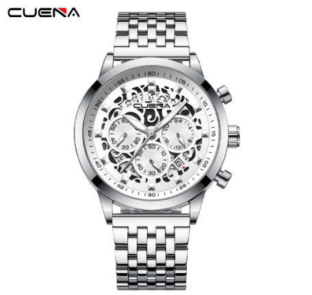 CUENA Men's Original Watch Multifunction Luminous Fashion Business Analog Quartz Stainless Steel Waterproof 6807 003