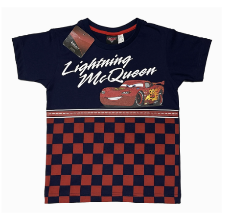 Disney Cars Race Check Boys Kids And Toddlers Navy Blue T-Shirt