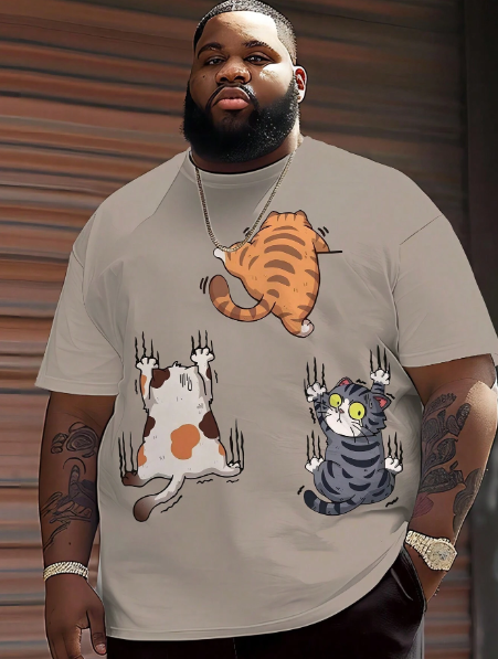 Plus Size Men's Casual Cartoon Print Crew Neck Short Sleeve T-Shirt