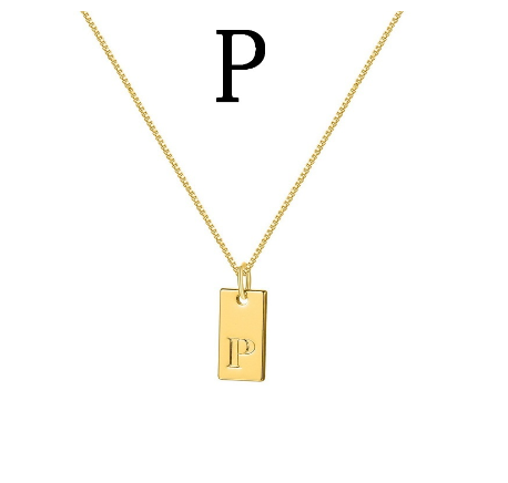 Fashion Gold 26 English Letter Square Pendant Necklace Unisex Jewelry Gift P