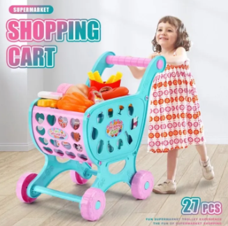 Baby Shopping Cart Baby Push Cart Toy Kitchen Toy with Food Accessories Unisex Toys For Gift