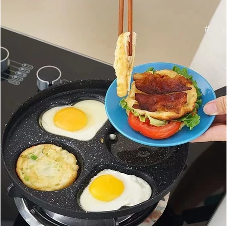 Nipiin 4 Hole Medical Stone Non Stick Egg Omelet Frying Pan for Bruger Pancake Maker love breafast