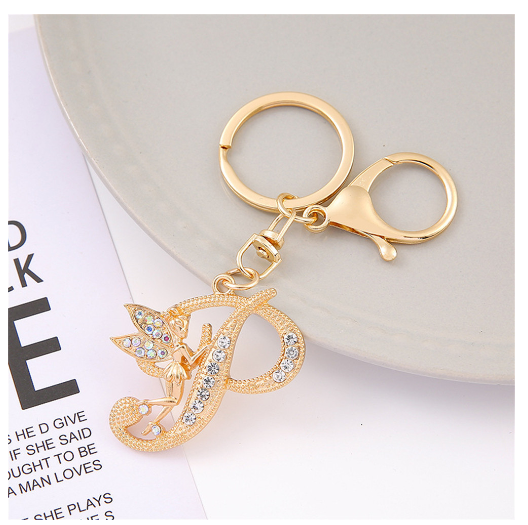 Exquisite Elf Letter Metal Keychains Luxury Gold Color Rhinestone Alphabet Keyrings For Men Women Handbag Ornaments Gifts P