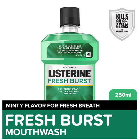 Listerine Fresh Burst Mouthwash 250ml - For Oral Care, Mint Fresh to Fight Bad Breath