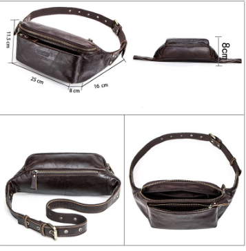 Waist Bag Men Genuine Leather Minimalist Adjustable Belt Messenger Travel Chest with Card Holder Zip