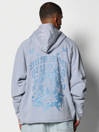 SUMWON Overhead Hem Hoodie With Front And Back Graphic Print