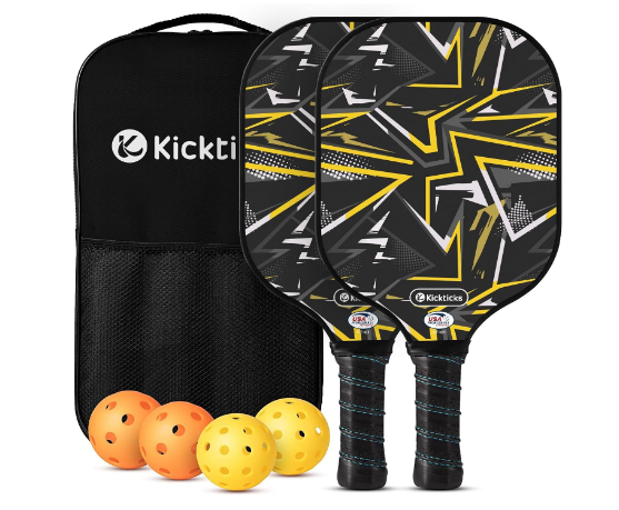 Pickleball Paddles Set of 2，USAPA Approved Carbon Fiber Pickleball Set, Graphite Surface,Comfort Grip,Lightweight,4 Balls & Portable Bag，Ideal Equipment for Men and Women,Gift for Beginners