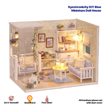 Miniature Dollhouse with Dust Cover | Promo Price | DIY Miniature Dollhouse Kit with Furniture Light