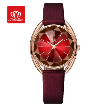 Fate Love Watch For Women Waterproof Leather Strap Stainless Steel With Box Original Quartz Luminous Authentic Fashion Watches DEEP RED STRAP
