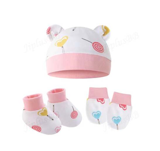 Baby hat Baby Mittens Booties Set newborn cap infant hats fashion Soft Cotton newborns Beanie 33