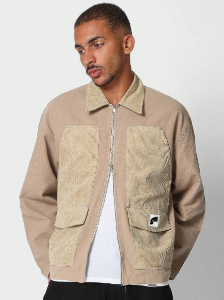 SUMWON Boxy Fit Zip Through Workwear Shirt