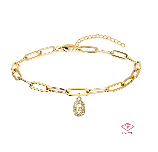Hwetr Fashion 26 A-Z Initial Bracelet For Women Classic Zircon Letter Pendant Paper Clip Chain Bracelet Jewelry Accessories Gift G