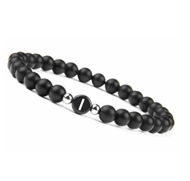 6mm Black Frosted Stone Beaded Bracelet Unisex 26 Initials Letters Name Bracelet With Elastic Rope For Couple Friendship Gifts I