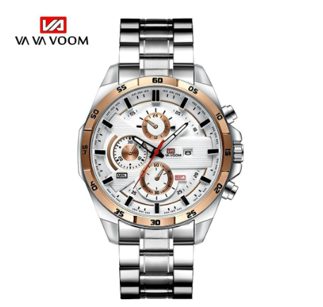 VA VA VOOM Fashion Mens Watch Top Brand Luxury Watch Waterproof Sport Quartz Clock Stainless Steel SILVER ROSEGOLD