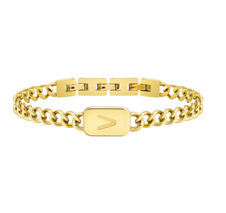 Meaeguet A-Z Initial Bracelet for Men Stainless Steel Cuban Link Chain Gold Bracelet Men Jewelry Gift for Boyfriend V