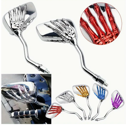 A Pair Of Universal Motorcycle Mirrors Skeleton Hand Rearview Side Mirror Custom For Old School For Bobber For Touring Dirt Bike