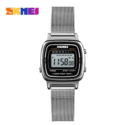 Skmei 1901 Women Stainless Steel Mesh Belt Fashion Digital Watch SILVER
