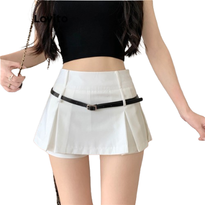 Lovito Women Pleated Skirts LNE21241 (White)