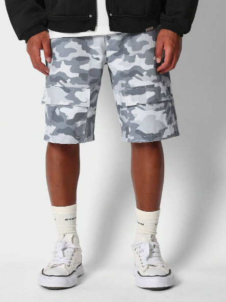 SUMWON Denim Bermuda Short With All Over Camo Print