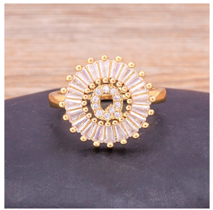 Initial 26 Alphabet Adjustable Size Gold Color Zircon A-Z Letter Ring Statement Name Jewelry Q