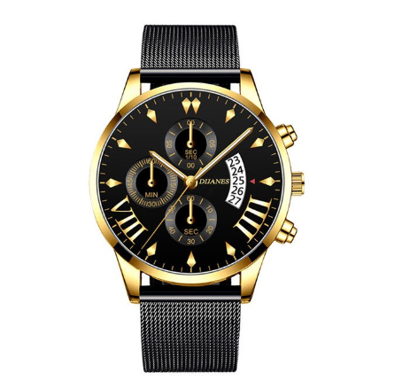 Luxury Gold Mens Stainless Steel Mesh Belt Quartz Watch Men Business Casual Wrist Watches Analog Clock Relo Ng Kalalakihan BLACK GOLD
