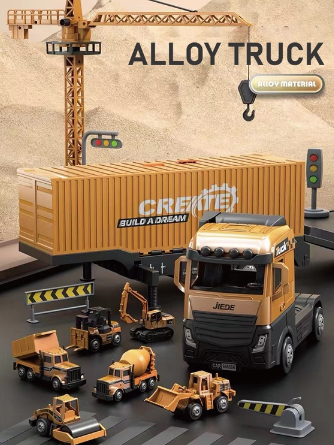 Super large alloy truck excavator crane mixing dump truck set toy model 8in1