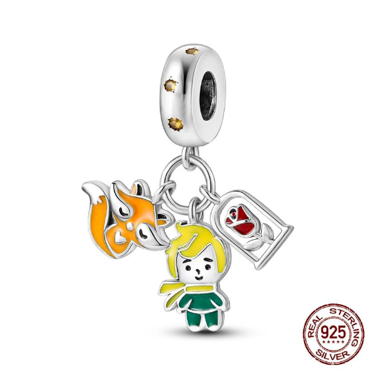 Genuine 925 Silver Little Boy Fox Rose Pyramid Mummy Charms Fit Original Charm Bracelets Diy Moon Cat Schnauzer Pendant For Jewelry S22