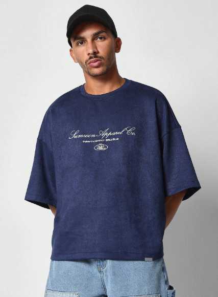 SUMWON Crop Fit Elbow Sleeve Suedette Tee With Embroidery College Ready