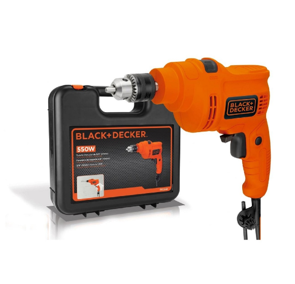 BLACK+DECKER™ Hammer Drill Driver Kit Tool Box Drilling Tools Set 10mm 550W (TP555K-B1)