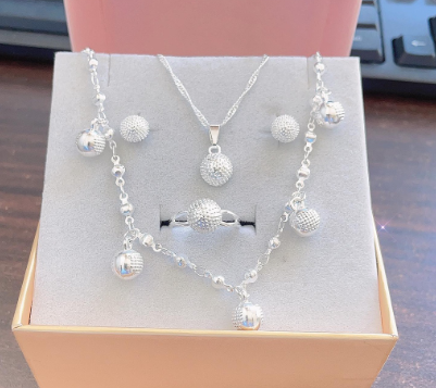 925 Silver 4in1 Set Earrings Necklace bracelet Ring