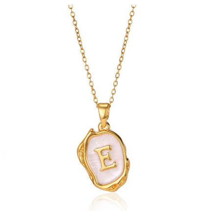 26 English Letter Necklace with Irregular Oil Drop Letters Pendant Necklace Chain in Gold E