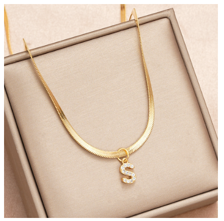 Luxury 18K Gold A-Z Initial Letter Necklace for Women Stainless Steel Snake Zircon Pendant Choker Accessories Jewelry S