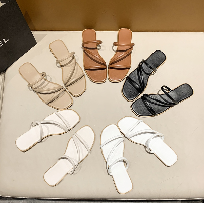 LUXX Korean fashion footwear Z band trend flat Sandals women's leather soft sole Slippers