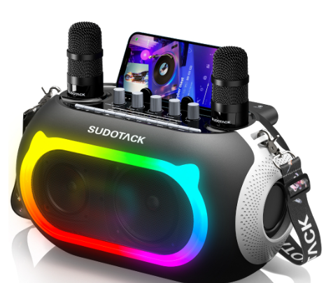 SUDOTACK KM300 Karaoke Machine With 2 Wireless Microphones Bluetooth Speaker Wireless Bluetooth Dual Microphone Karaoke Speaker