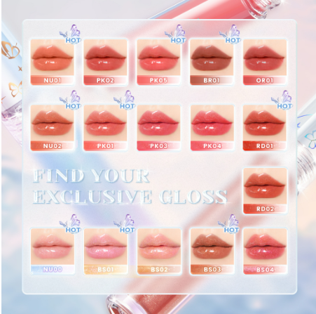 Focallure GlowySparkle Nourishing Lip Tint Lip Gloss 3 Glossy Styles Tinted High Shine Shimmer Glitter Long-lasting Moisture Silicone Brush