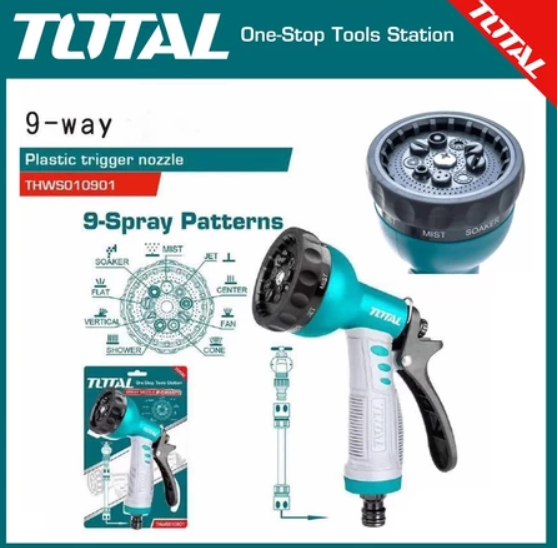 TOTAL Garden Hose Gun Spray Gun (THWSO10901) Gardening tools Nozzle Type 9 Plastic Trigger Nozzle