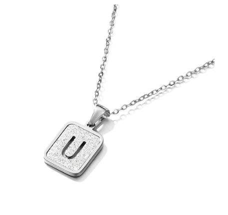 St. Kunkka 316L Stainless Steel Hollow A-Z Letter Pendant Necklace for Gift and Birthday Gift  U