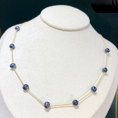 Natural Freshwater Black Pearl Necklace Long Chain Adjustable