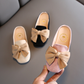 Girls Soft Bottom Suede Bowtie Slip-on Flat Shoes