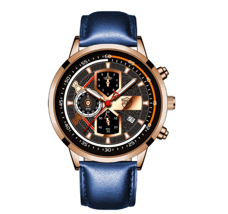 Luxury Gold Mens Quartz Business Wacthes Mens Stainless Steel Original Water Proof Analog Wristwatch Men Watch Relo Ng Kalalakihan LEATHER BLUE ROSEGOLD