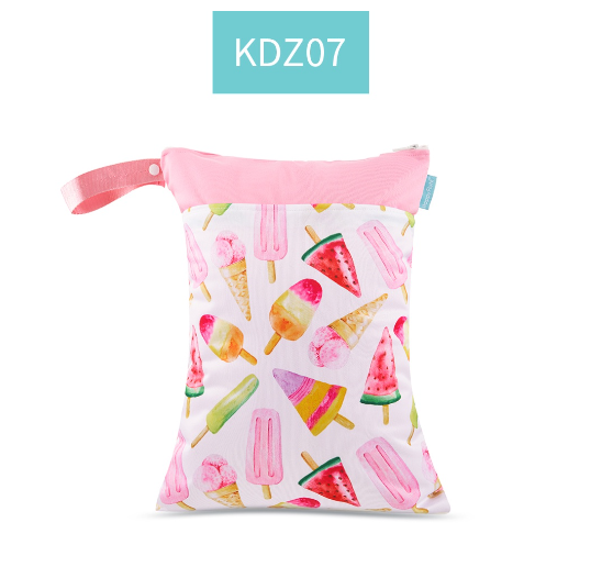 Happyflute 1PC Reusable Waterproof Fashion Prints Wet And Dry Diaper Bag Double Pocket Cloth Handle Wetbags DB30