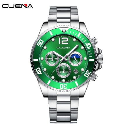 CUENA Men's Watch Original Brand Multifunction Luminous Fashion Leisure Business Stainless Steel Waterproof 6804 004