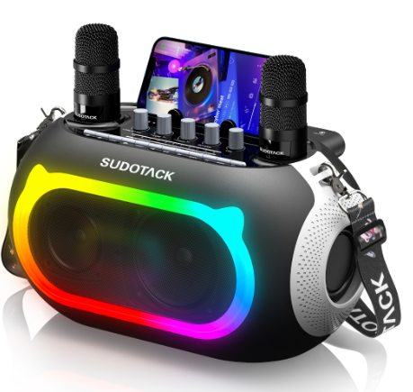 SUDOTACK KM300 Karaoke Machine With 2 Wireless Microphones Bluetooth Speaker Wireless Bluetooth Dual Microphone Karaoke Speaker
