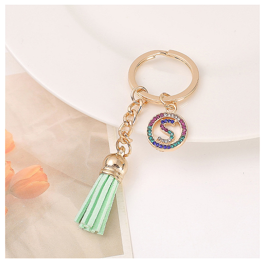 Mini Colorful Rhinestone A-Z Letter Keychains Trendy Tassel 26 Initials Metal Keyring Bag Charms Pendant Key Holder Accessories S
