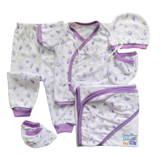 8Pcs Newborn Set Blanket Mittens Booties Bonnet Shortsleeve Pajama Essential Printed Cotton S17