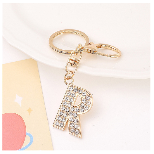 Simple Rhinestone 26 Letter Keychain Gold Color A-Z Initials Metal Keyrings For Women Car Keyholder Accessories Birthday Gifts R