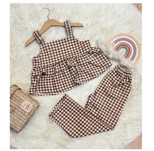 Sophia Gingham Fashion OOTD Terno for Kids-Girls D6